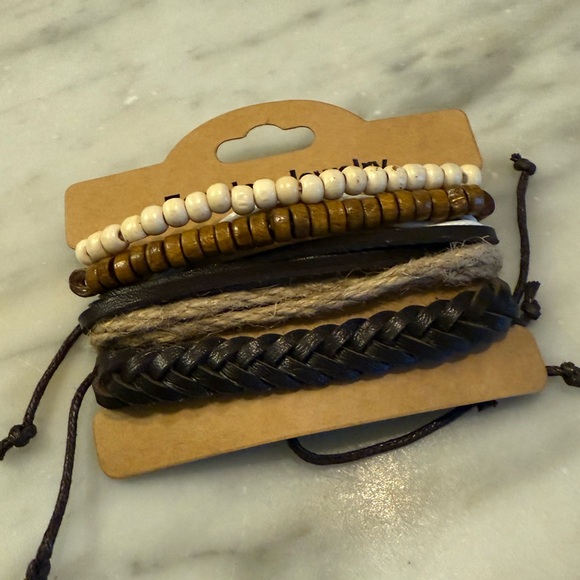 Leathers Braided and Beaded Bracelets Set - Picture 1 of 3